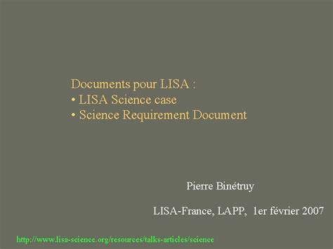 lisa test package|LISA Science Requirements Document .